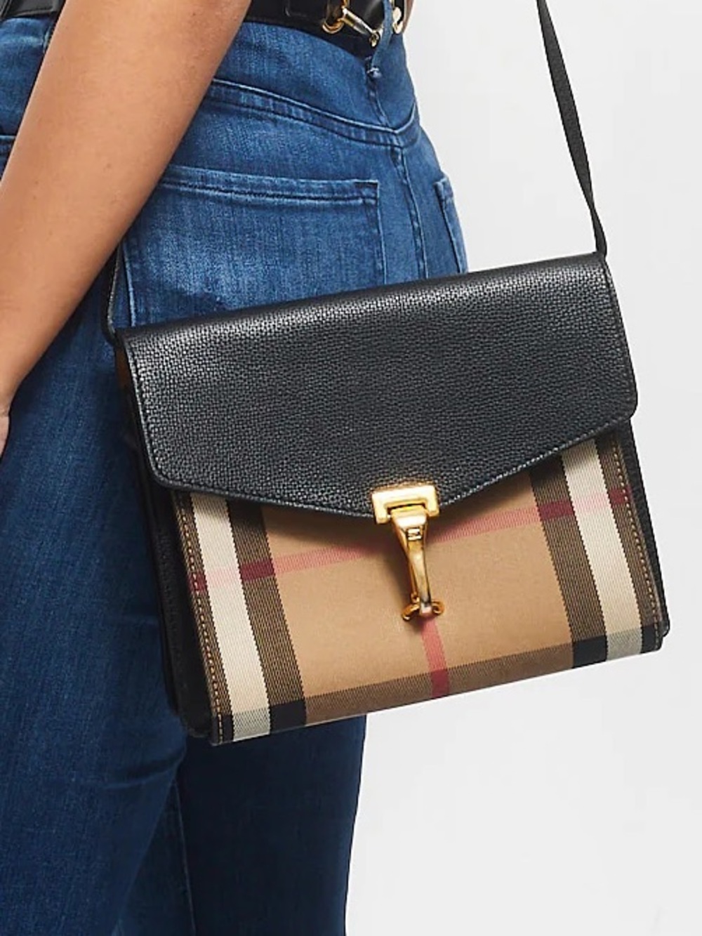 Burberry Housecheck & Black Leather Macken Crossbody Bag